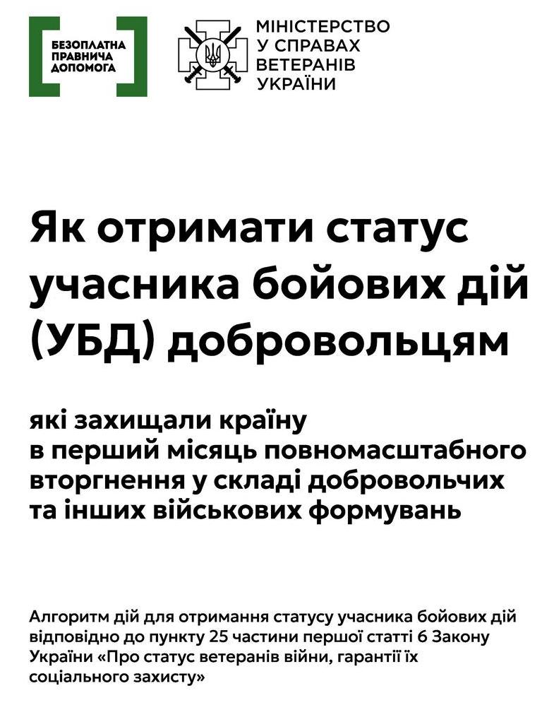 Як отримати статус учасника бойових дій (УБД) добровольцям