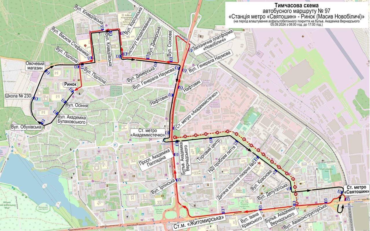 Схема зміни руху автобусів № 97 
