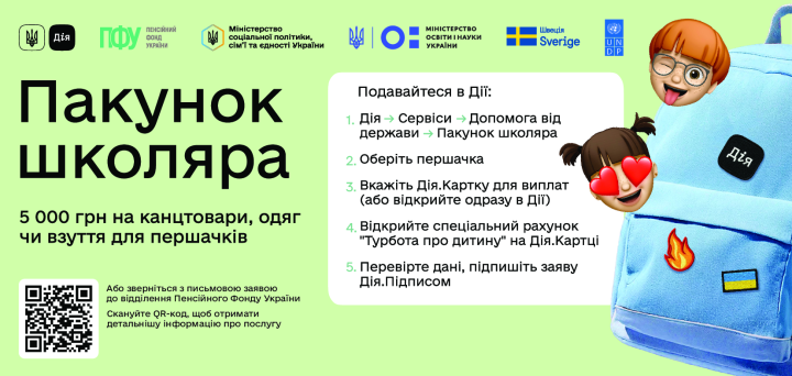 «Пакунок школяра»: як отримати 5 000 гривень на підготовку дитини до першого класу