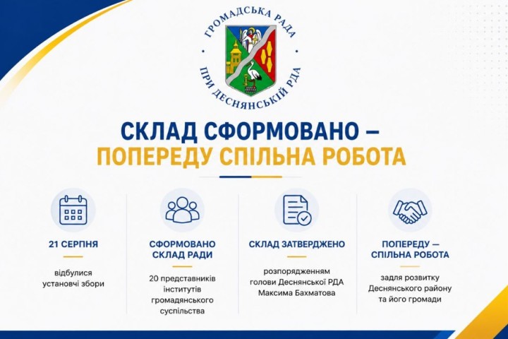 ГРОМАДСЬКА РАДА ПРИ ДЕСНЯНСЬКІЙ РДА: СКЛАД СФОРМОВАНО - ПОПЕРЕДУ СПІЛЬНА РОБОТА